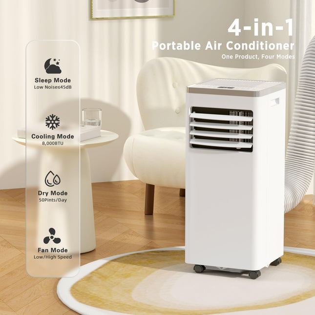 Portable Air Conditioners, 8500 BTU Portable AC Uint with Dehumidifier & Fan Mode for Room up to 350 Sq.Ft, 3-in-1 Room Air Conditioner with Remote