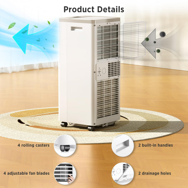 Portable Air Conditioners, 8500 BTU Portable AC Uint with Dehumidifier & Fan Mode for Room up to 350 Sq.Ft, 3-in-1 Room Air Conditioner with Remote