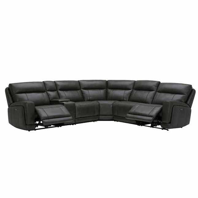 6-piece Leather Power Reclining Sectional with Power Headrests