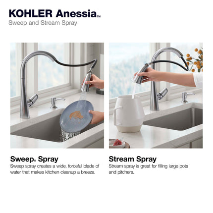 Kohler Anessia Touchless Pull-Down Kitchen Faucet with Optional Deck P