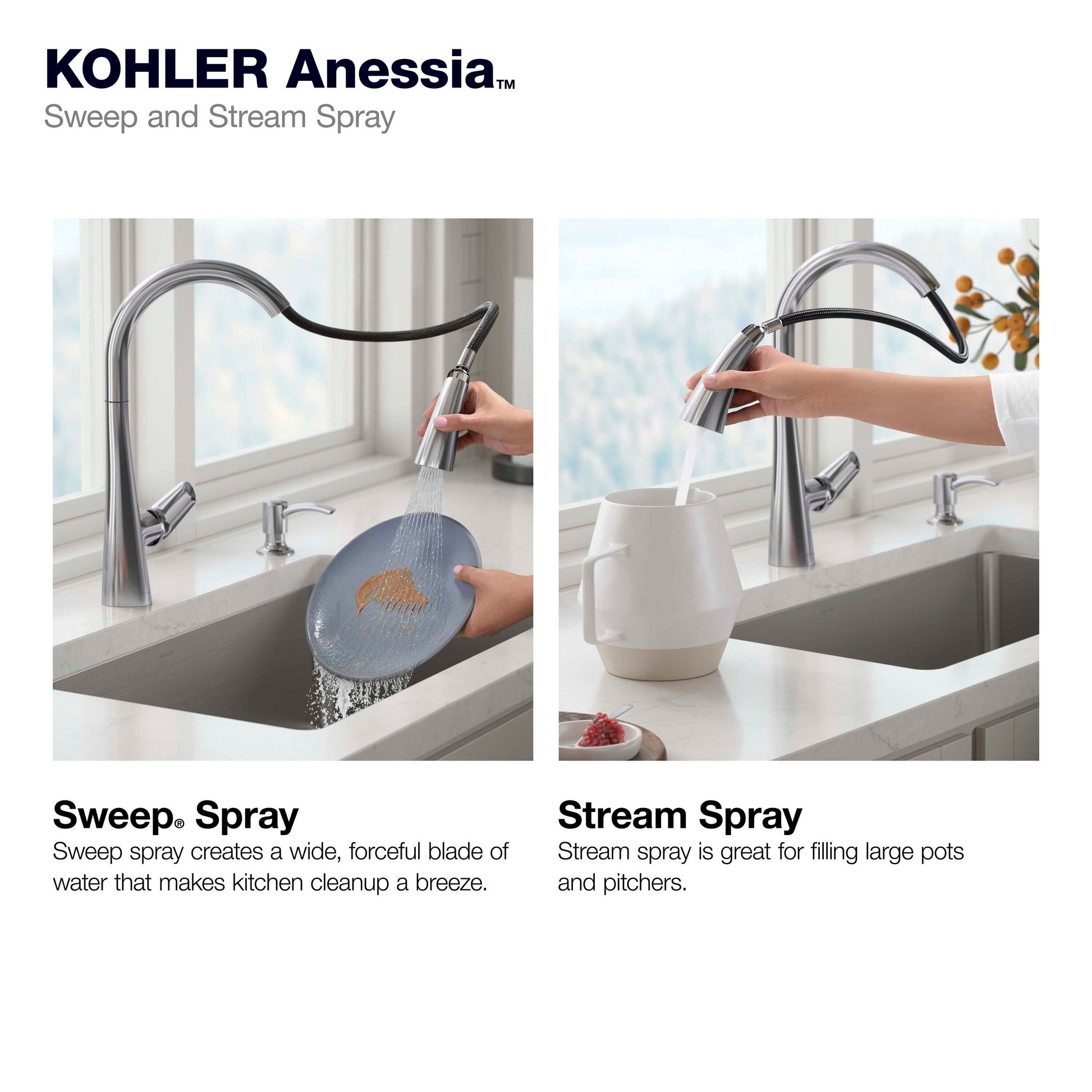 Kohler Anessia Touchless Pull-Down Kitchen Faucet with Optional Deck P