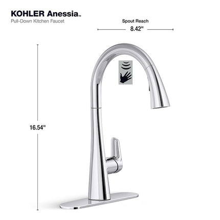 Kohler Anessia Touchless Pull-Down Kitchen Faucet with Optional Deck P