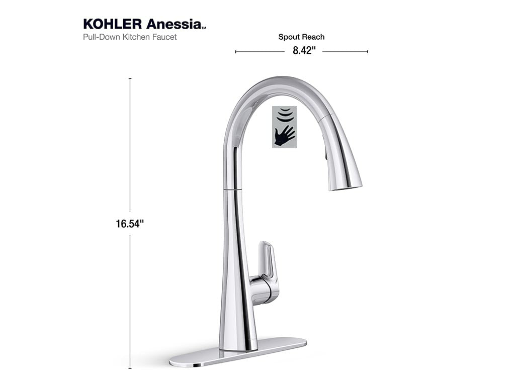 Kohler Anessia Touchless Pull-Down Kitchen Faucet with Optional Deck P