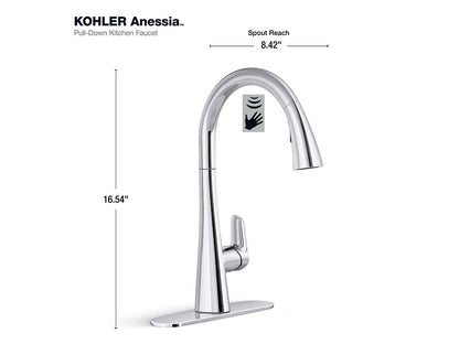 Kohler Anessia Touchless Pull-Down Kitchen Faucet with Optional Deck P