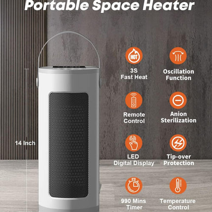 Electric Portable Heater with Remote Control - 500W/750W
