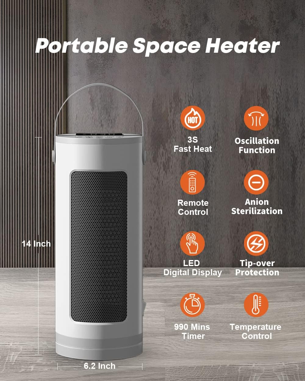 Electric Portable Heater with Remote Control - 500W/750W