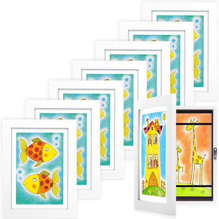 8 Pack - Kids Art Frame, 8 x 11.5 Inch White Kid Artwork Picture Frame Display