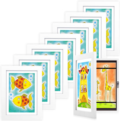 8 Pack - Kids Art Frame, 8 x 11.5 Inch White Kid Artwork Picture Frame Display