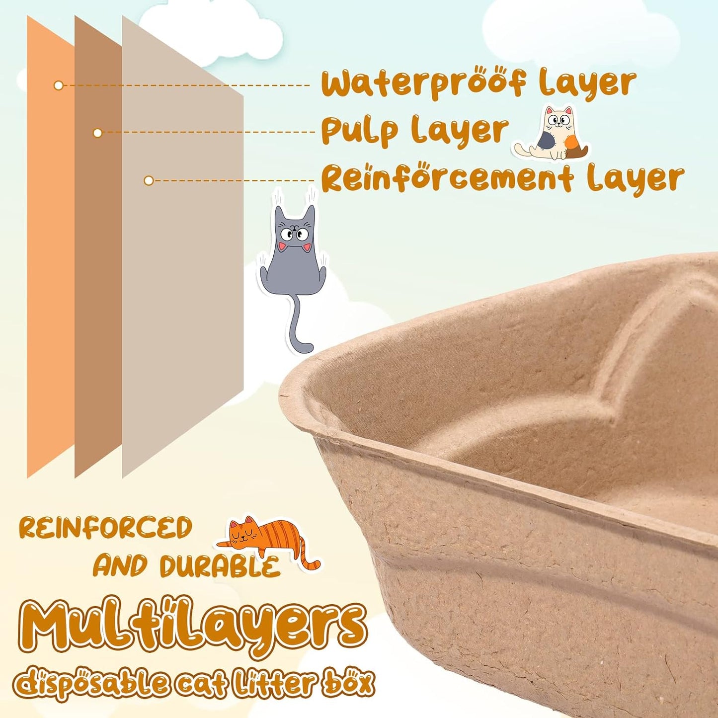 8 Pack, Disposable Cat Litter Box Large Paper Cat Litter Tray