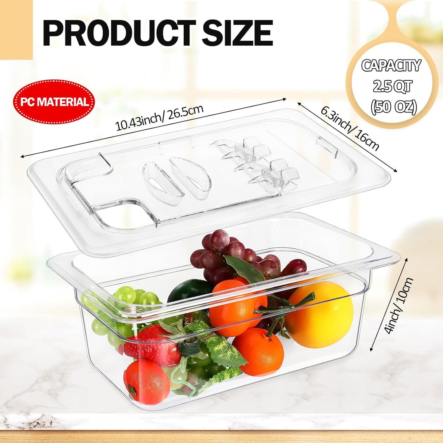 12 Pack 1/4 Size 4 inch Deep Polycarbonate Food Pan with Lid