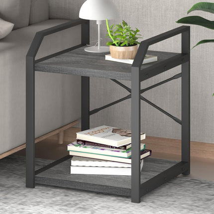Rustic Black Nightstand, Industrial Bed Side Table, Wood and Metal End Table