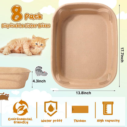 8 Pack, Disposable Cat Litter Box Large Paper Cat Litter Tray