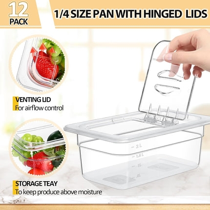 12 Pack 1/4 Size 4 inch Deep Polycarbonate Food Pan with Lid