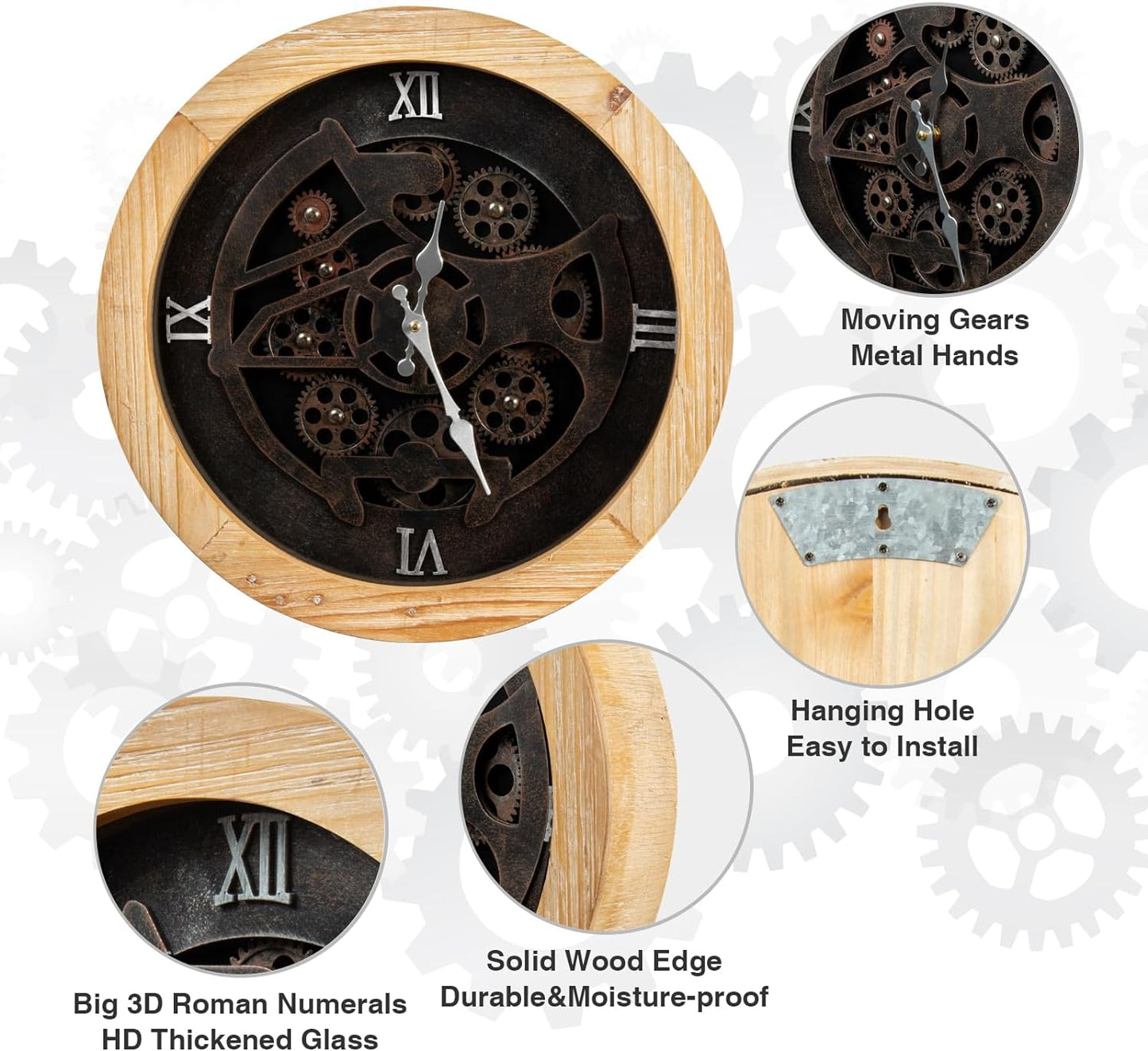 16 inch Large Wall Clocks with Moving Gears