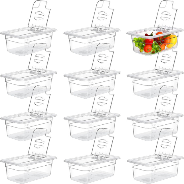 12 Pack 1/4 Size 4 inch Deep Polycarbonate Food Pan with Lid