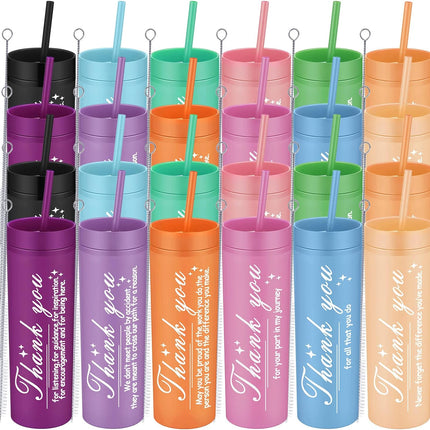 24pc, 16oz Skinny Tumblers Appreciation and Employee Inspirational Gifts Matte Tumblers with Lids and Straws