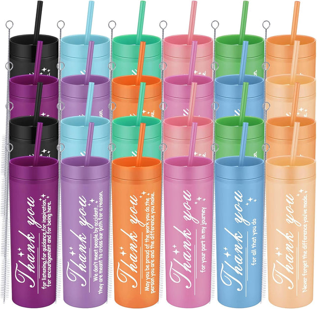 24pc, 16oz Skinny Tumblers Appreciation and Employee Inspirational Gifts Matte Tumblers with Lids and Straws