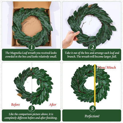 2 Pcs Magnolia Wreath 30 Inch Front Door Wreath Magnolia Leaf Garland Farmhouse Magnolia Wreaths for Indoors