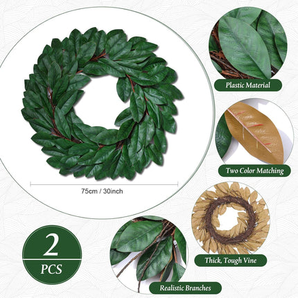 2 Pcs Magnolia Wreath 30 Inch Front Door Wreath Magnolia Leaf Garland Farmhouse Magnolia Wreaths for Indoors