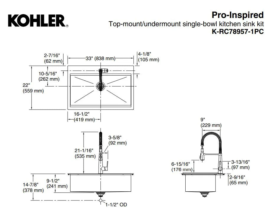 Kohler Pro-Inspired Kitchen Sink Kit with Bamboo cutting board