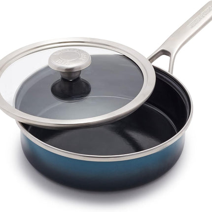 Merten & Storck European Crafted Steel Core Enameled Cookware, Saute Pan Jumbo Cooker with Lid, Induction