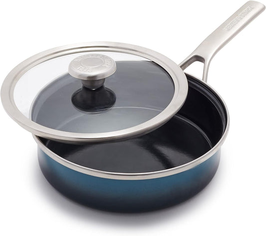 Merten & Storck European Crafted Steel Core Enameled Cookware, Saute Pan Jumbo Cooker with Lid, Induction