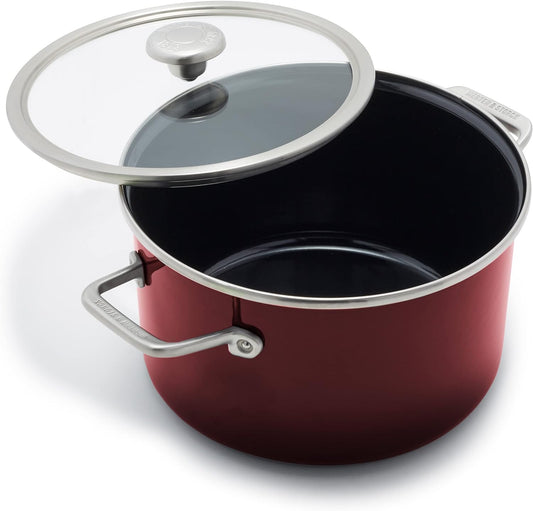 Merten & Storck European Crafted Steel Core Enameled Cookware, 6.3QT Stock Pot with Lid