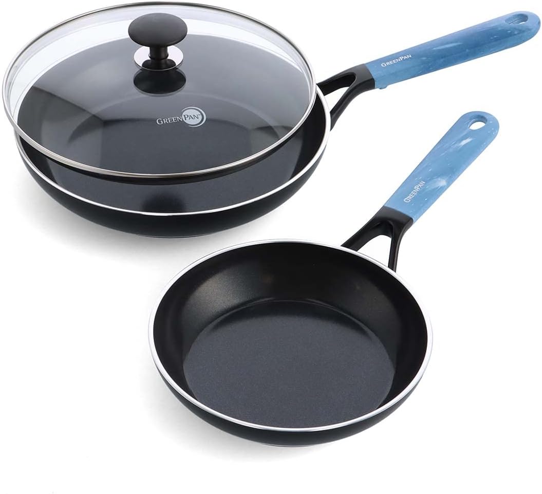 GreenPan SmartShape Healthy Ceramic Nonstick 3-Piece Frypan Set, PFAS-Free, Dishwasher Safe