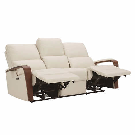 Leather Power Reclining Sofa with Power Headrests (Ivory)