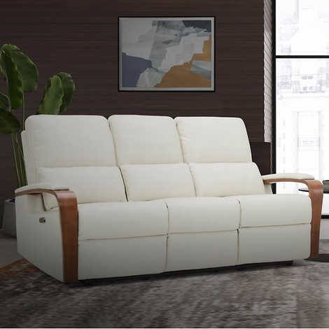 Leather Power Reclining Sofa with Power Headrests (Ivory)