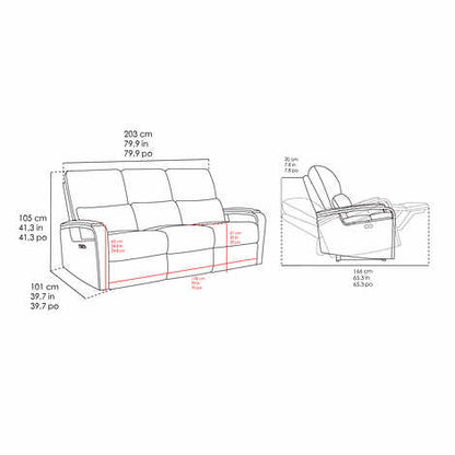 Leather Power Reclining Sofa with Power Headrests (Ivory)