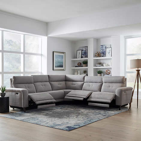 5-piece Fabric Power Reclining Sectional with Power Headrests (Light G