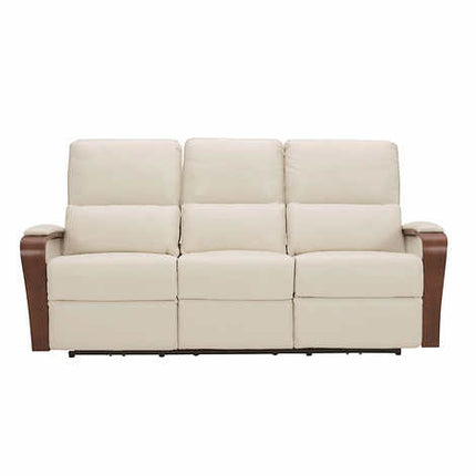Leather Power Reclining Sofa with Power Headrests (Ivory)